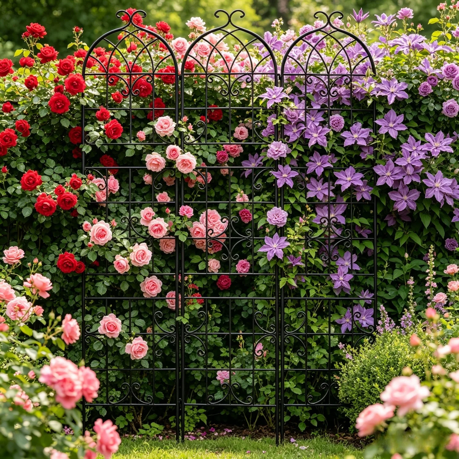 3 Pack Rustic Iron Arch Decoration Garden Trellis for Supporting Climbing Plants Metal Garden Fence Support Vine Trellis