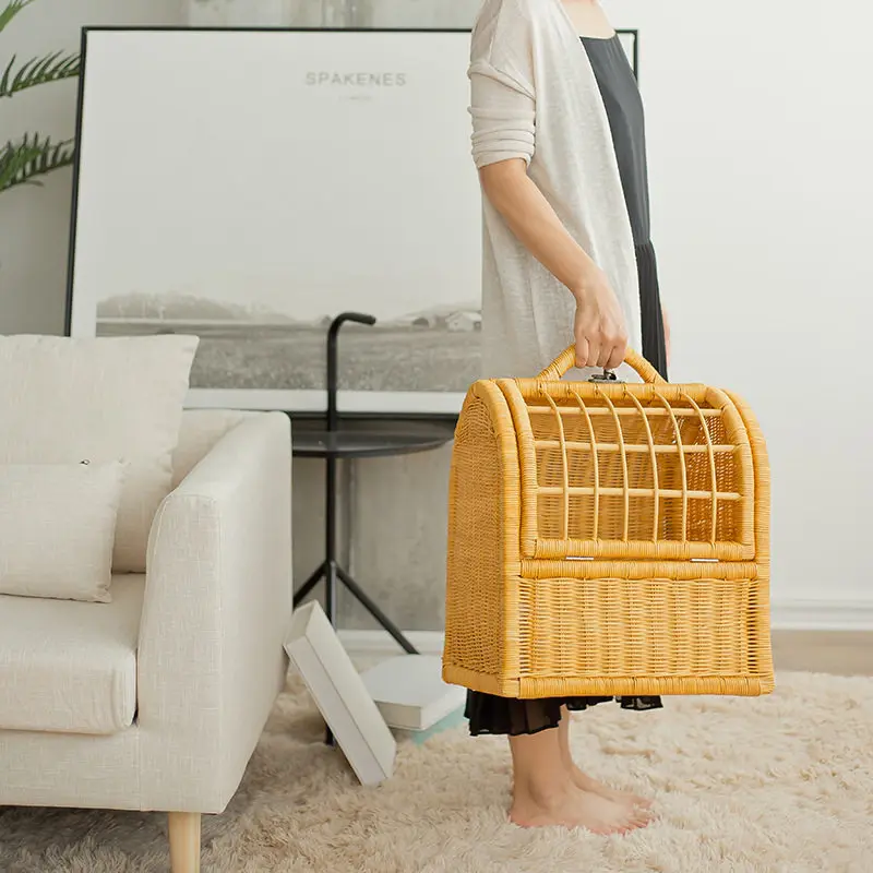 Rattan pet portable cat bag, portable, breathable and large-capacity one-shoulder oblique span bag, cat cage and dog