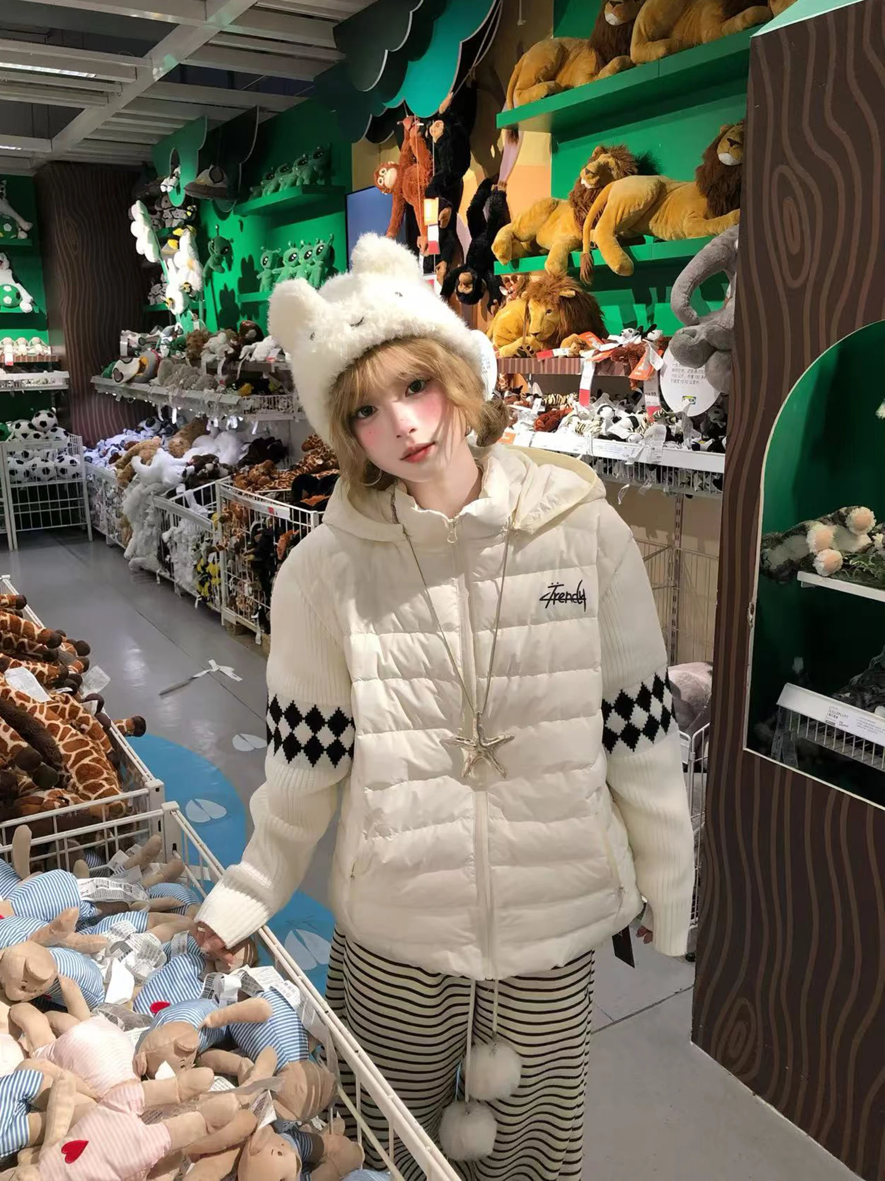 

Легкая теплая белая куртка с наполнителем из пуха, вязаными вставками и ребристой отделкой, мужская, в стиле ретро, американская, для пар