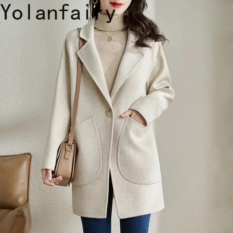 

100% Wool Jackets for Women 2024 Double Sided Woolen Coat Women's Autumn and Winter Suit Collar High End Solid Color Outerwears