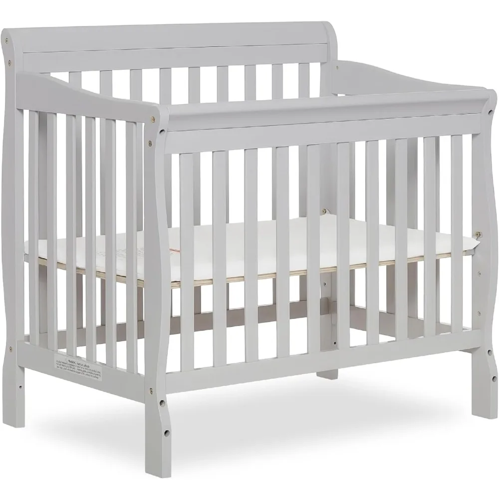 

4-in-1 Convertible Mini Crib In Grey, Greenguard Gold Certified, Non-Toxic Finish, New Zealand Pinewood