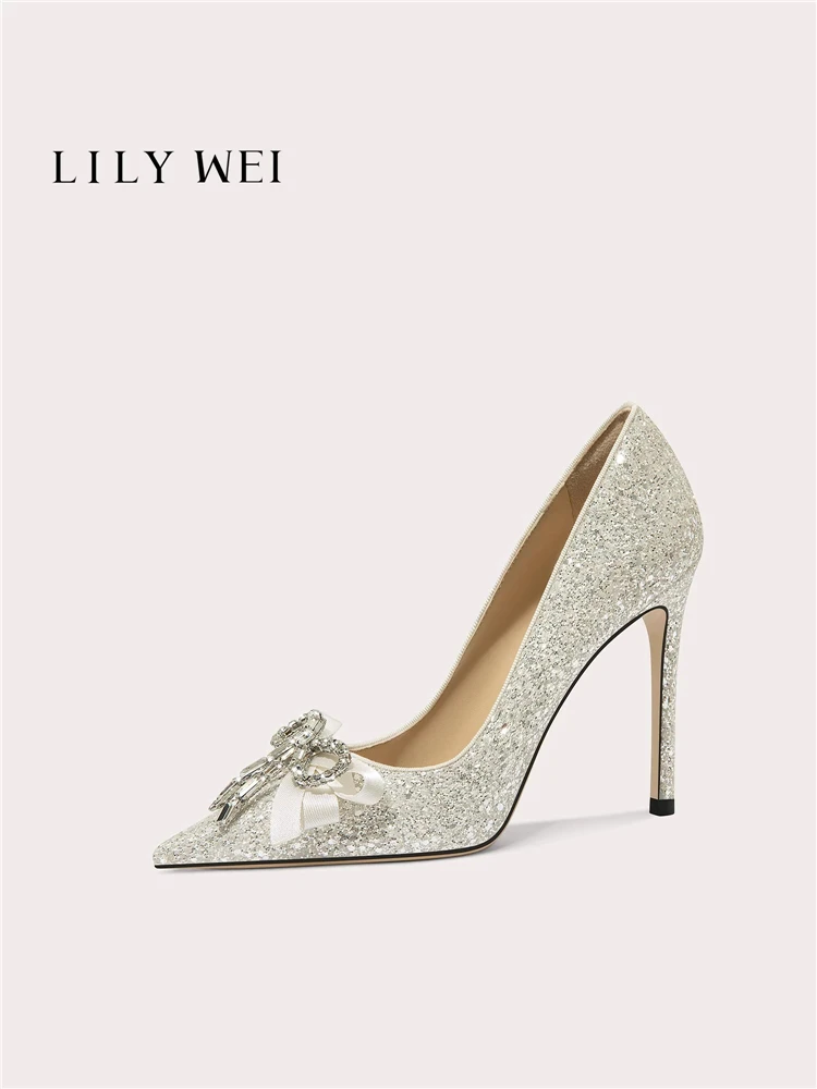 

Весенние свадебные туфли на низком каблуке с острым носком и блестками, стразами и лентой, банкетные туфли большого размера, маленький размер, тонкие женские туфли на высоком каблуке