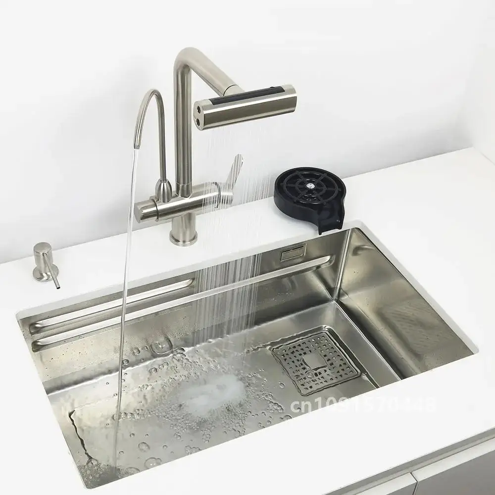 304 stainless steel undermount or Above Mount kitchen sink Washing Basin with Multifunctional waterfall kitchen faucet