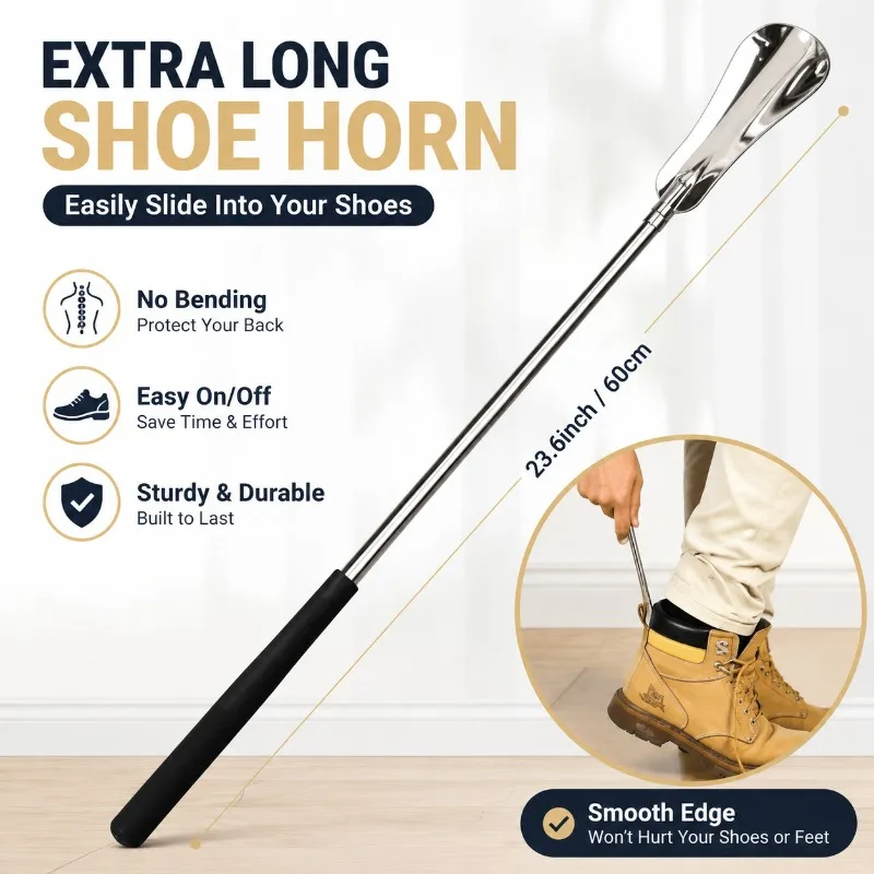 1 Pcs 64cm  Extra Long Shoe Horn Metal Long Handle Shoehorn No Bending Shoe Helper Stick For Seniors Pregnant Boots Sneakers
