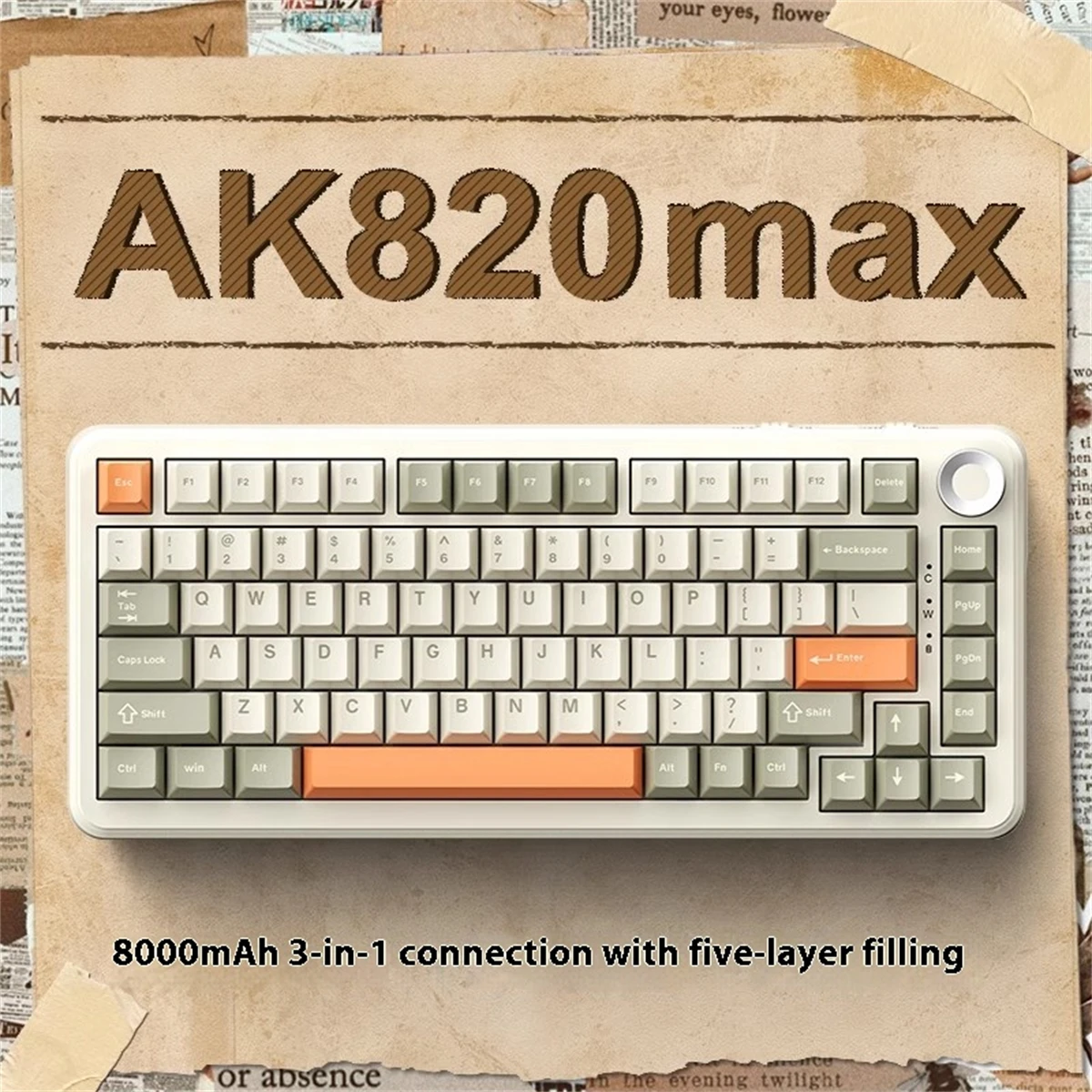 

Ajazz AK820max Mechanical Keyboard | Tri-Mode (BT/2.4G/Wired) | 8000mAh | 5-Layer Filling | Gaming/Office