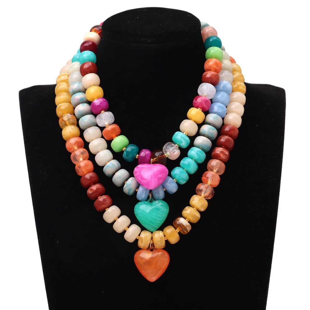Boho Bunte Acryl Flache Runde Perlen Herz-Anhänger Halskette Geometrische Liebesherz Perlen-Choker Trendiger Schmuck Geschenke – Detail 8