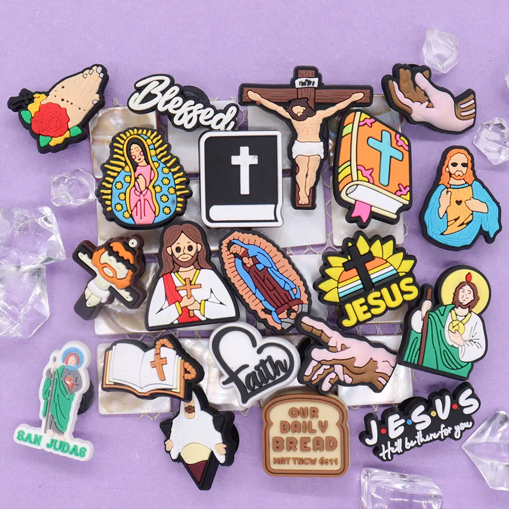 50Pcs Wholesale Cross Christian Blessed Pray Jesus Garden Shoes Sandals Buckle Decorations For Adults Backpack