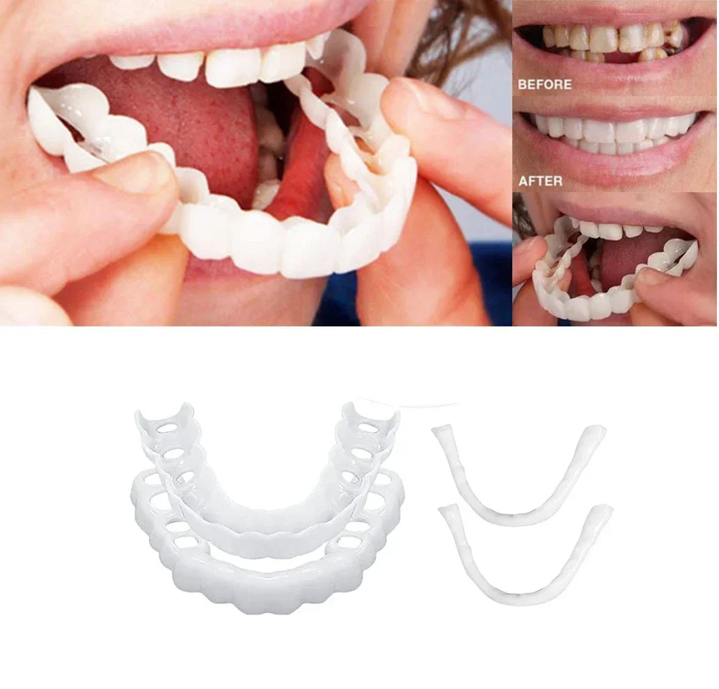 Cubierta de dientes falsos superior e inferior, carillas brillantes perfectas, ajuste cómodo, flexible, blanqueamiento