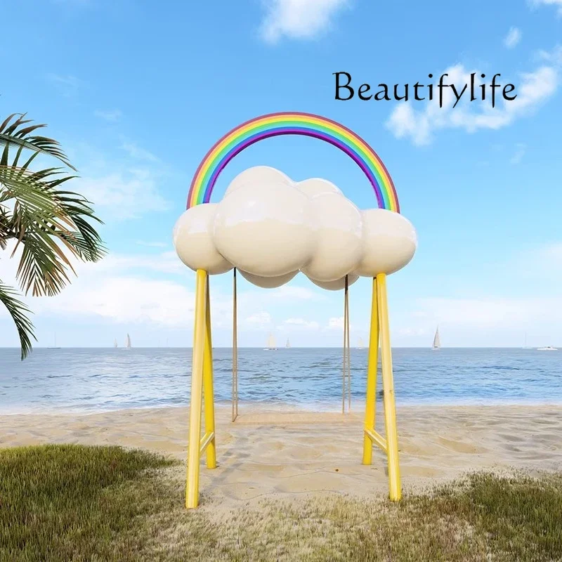 Outdoor scenic spot clock in rainbow cloud swing seat ornament photo prop layout decoration device landscape
