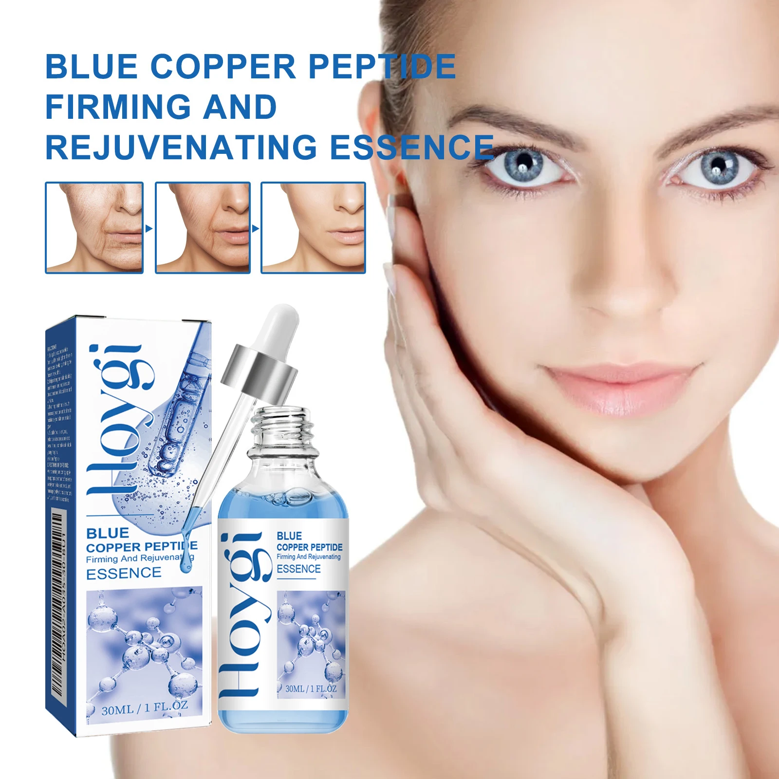 Blue Copper Peptide Wrinkle Serum Firming Lifting Reduce Fine Lines Restore Skin Elasticity Moisturizing Hydrating Brighten 30ml