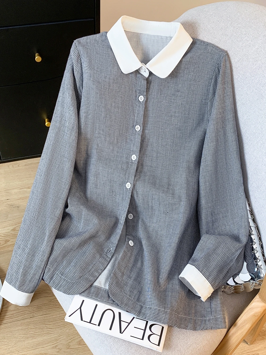 

Свободная женская рубашка из чистого хлопка с длинным рукавом в корейском и японском стиле, с двойным слоем хлопка, утягивающая, с эффектом похудения