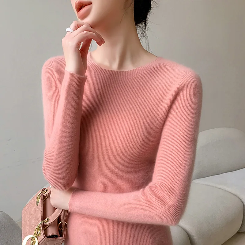 

Fashion Women Long Sleeve Crew Neck Slim Ribbed Knit Pull Sweater Femme Korean Pullover Luxury Tops Clothes