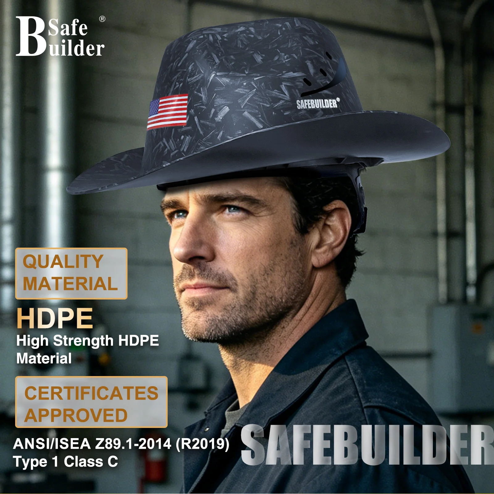 Cowboy Safety Hard Hat Vented Full Brim Helmet ANSI Z89.1 Class C for Outdoor Construction Industrial Use
