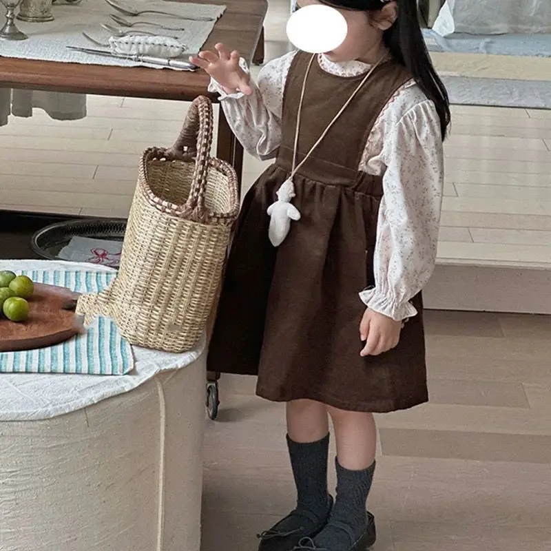 Hnq-Children's Sweet Set Summer Girls' Shirt+Vest Skirt Two-Piece Suit3-8Children's Clothing One Piece Dropshipping