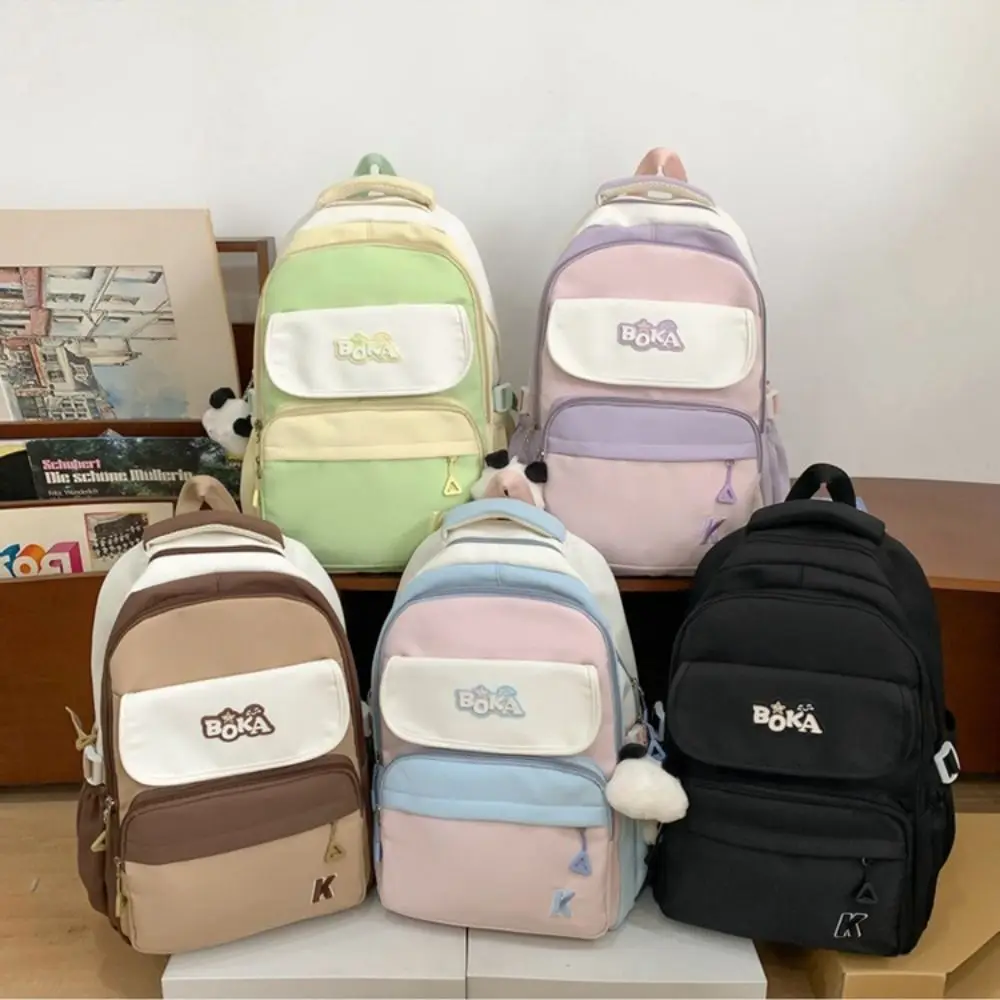 

Contrast Color Shoulder Backpack Large Capacity Nylon Travel Laptop Rucksack Multi-pockets Wear-resistant Student School Bag