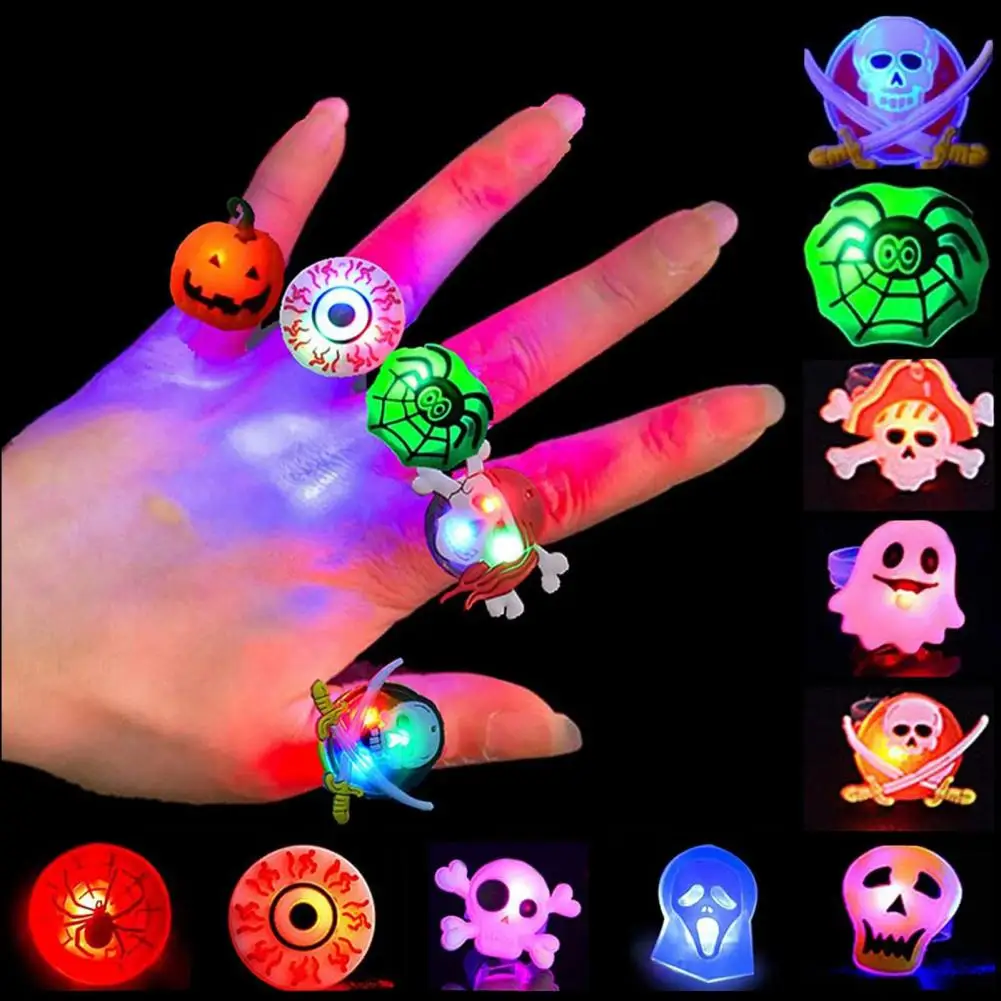 Flashing Halloween Rings Trick or Treat Ring Set Spooky Halloween Party Favors 50 Led Light Up Flashing for Kids for Halloween