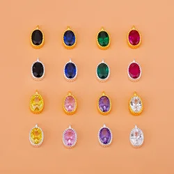 925 sterling silver inlaid zircon Oval pendant Handmade DIY beaded material bracelet necklace jewelry accessories