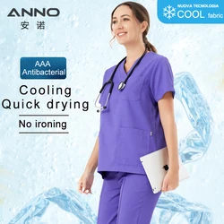 ANNO-Conjunto de Bata médica de tela fría, uniforme de enfermería, traje de enfermera sanitaria de Hospital, uniformes antibacterias, monos antiestáticos