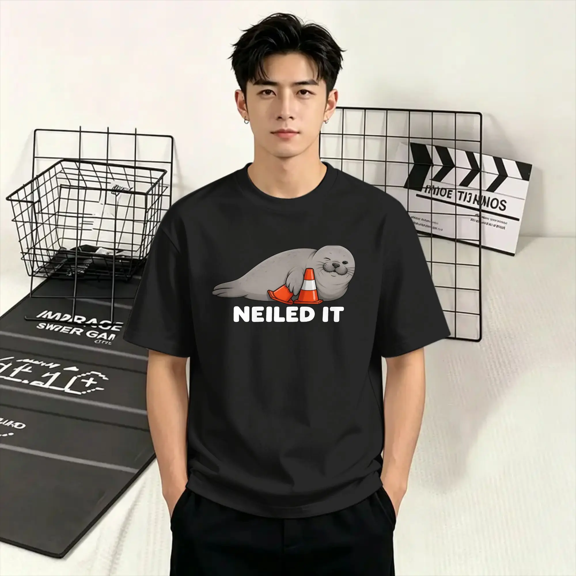 Neil the Seal  Cotton T-Shirt For Adult Summer Neiled it  Awesome T-Shirts O Neck Hip Hop Tees Big Size Casual Clothing
