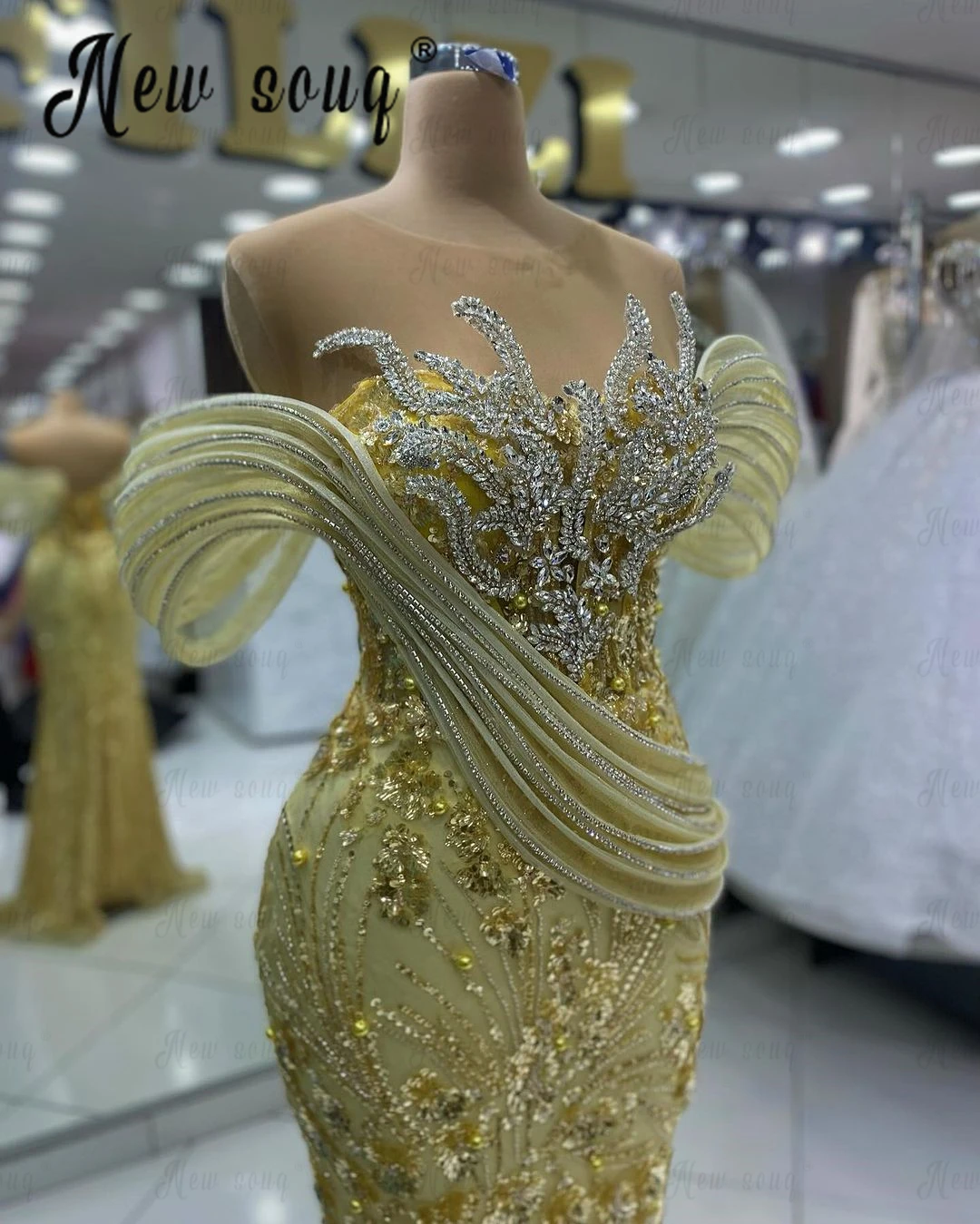 Vestidos De Noite De Glitter Dourado Para Mulheres, Lantejoulas Fora Do Ombro, Vestidos De Festa De Casamento, Vestidos Personalizados