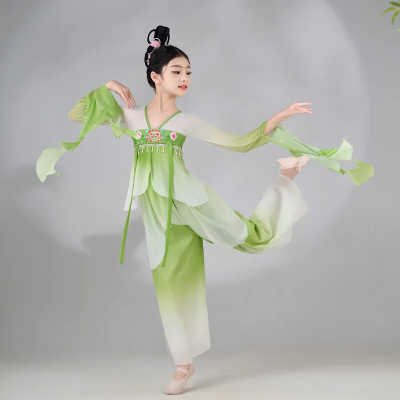 

Kids Classical Dance Dress Lotus Fairy Costume with Lotus Leaf Prop