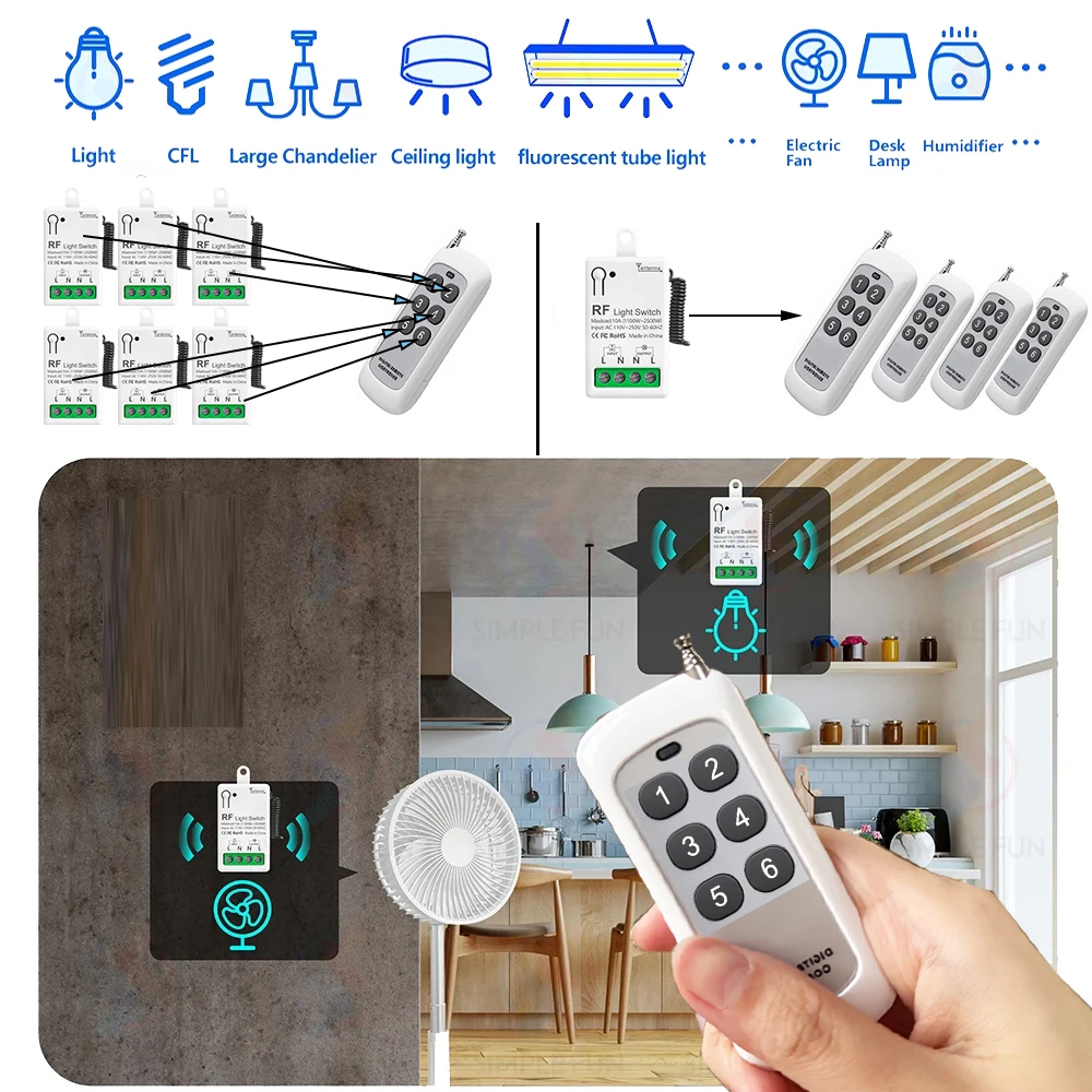RF433Mhz العالمي لاسلكي للتحكم عن بعد مفتاح الإضاءة AC110V 220 فولت 10A 500 متر التتابع وحدة صغيرة الارسال لمروحة المصباح LED #4