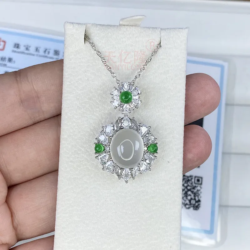 Natural Chalcedony 925 Sterling Silver Pendant Necklace Ice Jade Color Gemstone Jewelry for Women