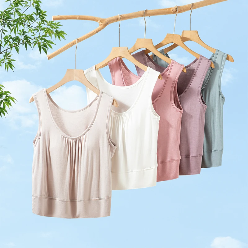 Short Modal Vest with Chest Pad Anti-Light Walking Women's Inner Wear Short Length Summer Season Fashion Mommy's Clothing