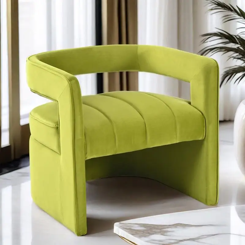 Modern Velvet Accent Chair, Ribbed Detail, Luxury Curved Upholstered Chair, Green, No Assembly Required