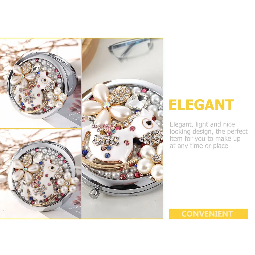 

Mini Crystal Makeup Mirror Double-Sided Folding Compact Portable Small Metal Travel Mirror for Women Girl Makeup Tool