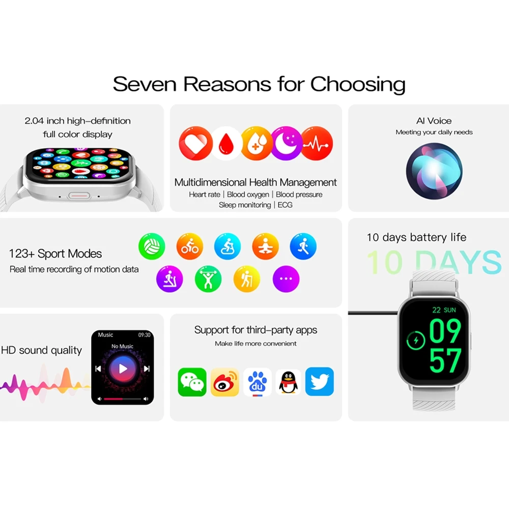 جديد لـ Xiaomi 100+ الوضع الرياضي ساعة ذكية للرجال والنساء معدل ضربات القلب وضغط الدم HD بلوتوث دعوة مقاوم للماء ساعة ذكية رياضية