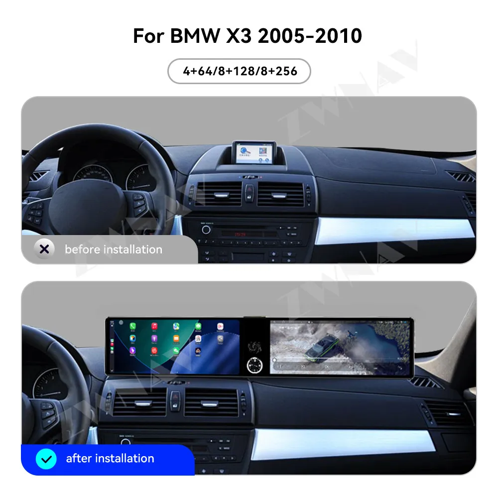 

12,3-дюймовый автомобильный GPS-навигатор с двойным экраном Carplay Android 14, для BMW X3 серии 2005-2010 CCC HeadUnit, мультимедийный плеер, автомобильное радио