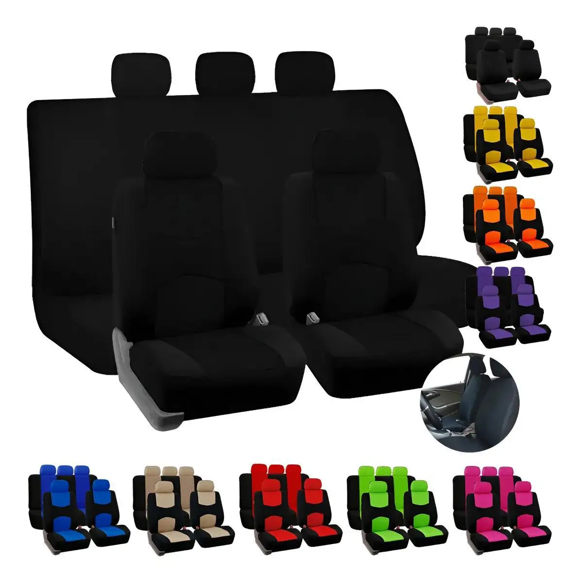 Universal 7 Colors Car New 5 Seats Cover Auto Car Seat Covers Ployester Cushion Full Set Front Rear For Sedans Seat Covers AT MT