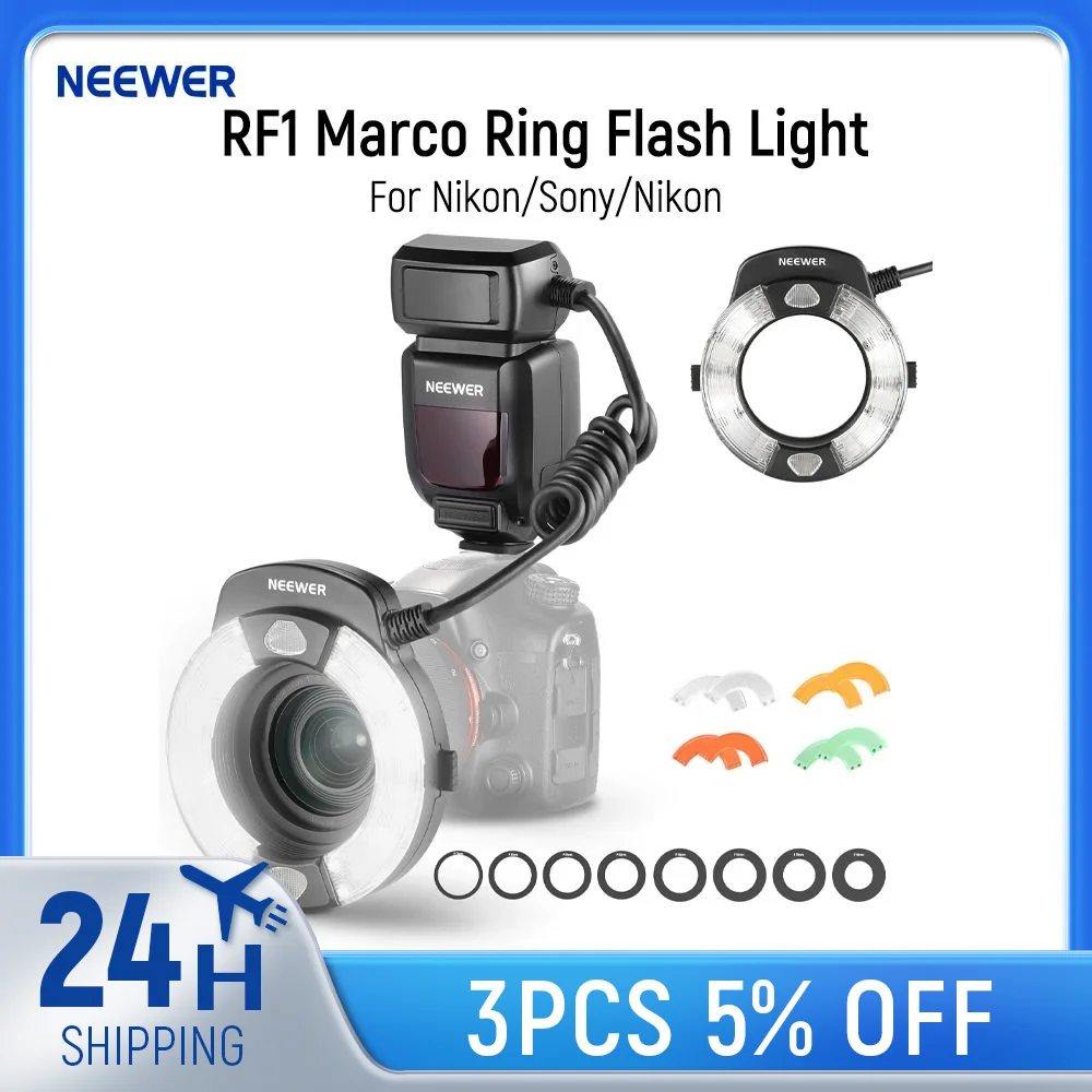 NEEWER RF1 ماركو حلقة ضوء فلاش لنيكون/سوني/نيكون ، 76 واط GN15 5600 كيلو TTL الإضاءة ، حلقات محول العدسة للتصوير الماكرو