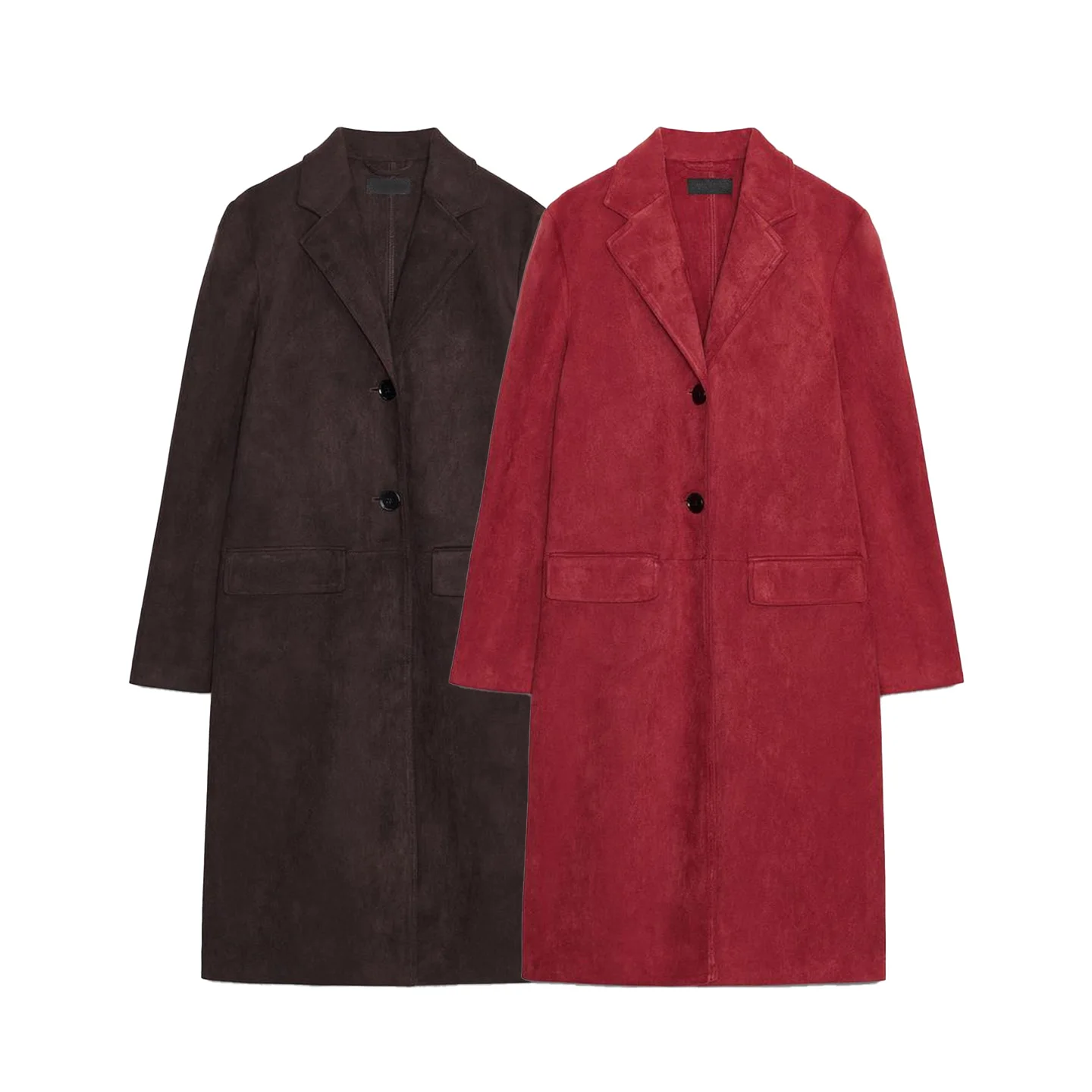 Autunno Donna mat Sle Long Sve Tubo dritto Orlo effetto pelle scamosciata inversa Cappotto Jaet Commute Sle Lunghezza midi Singolo...