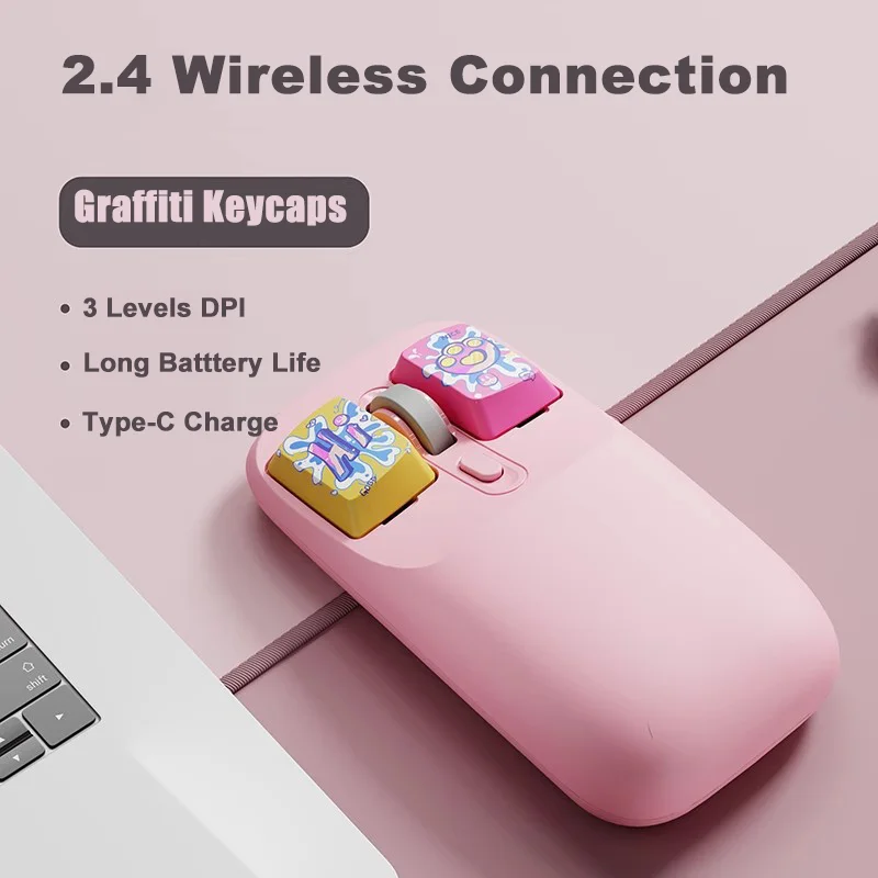 Wireless 2.4G Rechargeable Graffiti Button Light Weight Portable Replaceable Key Play Game Office Use Cool Mause New Design Mice