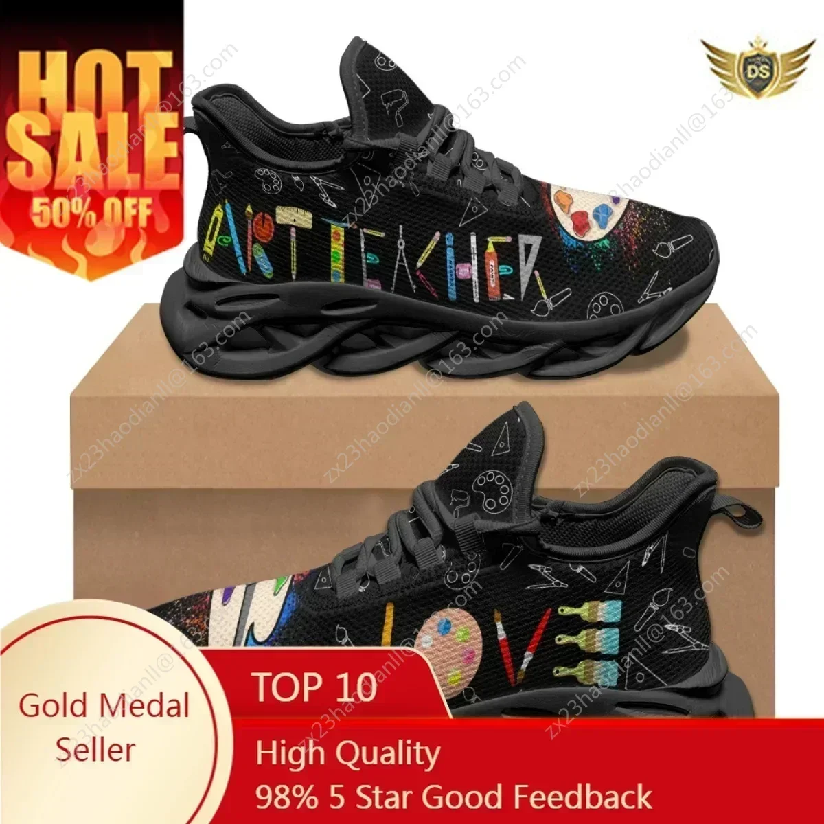 

Art Teacher Love Print Women's Sneakers Teacher's Day Gift Comfort Lace Up Non-Slip Running Shoes Summer Lightweight Flats Shoes