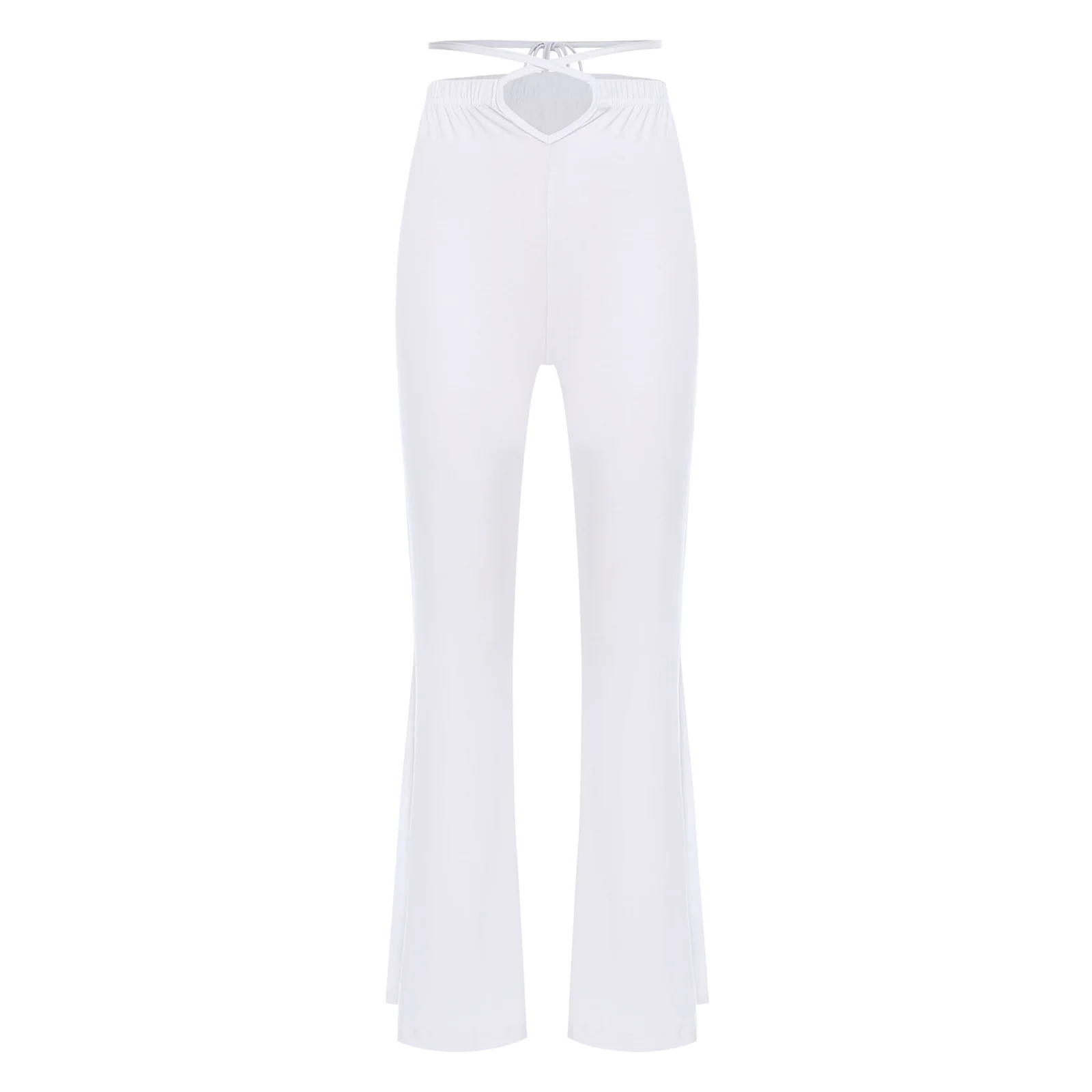 

Womens Belly Dance Pants Elastic Waistband with Criss-Cross Straps High Side Slit Flared Pants for Yoga Gymnastic Dance Training