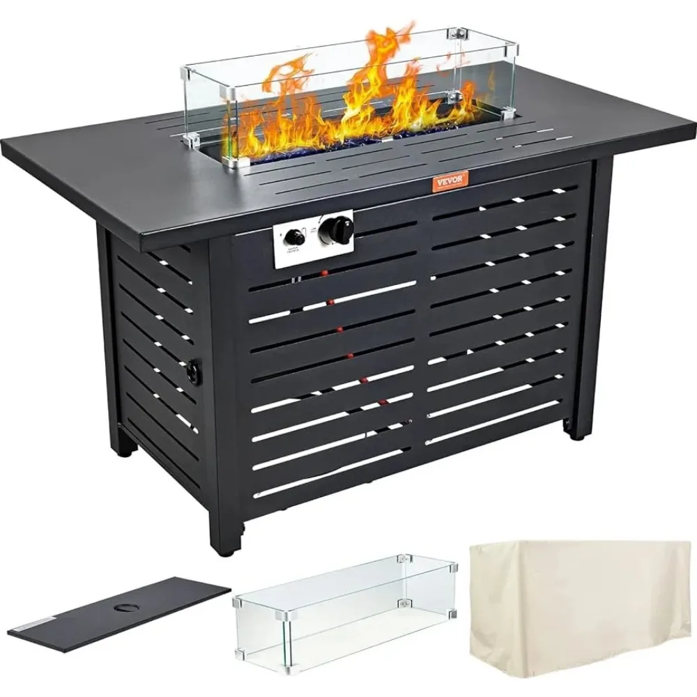 Outdoor Propane Gas Fire Pit Table, 43 Inch 50,000 BTU Auto-Ignition Propane Fire Pit Table, CSA Approved with Glass Wind Guard