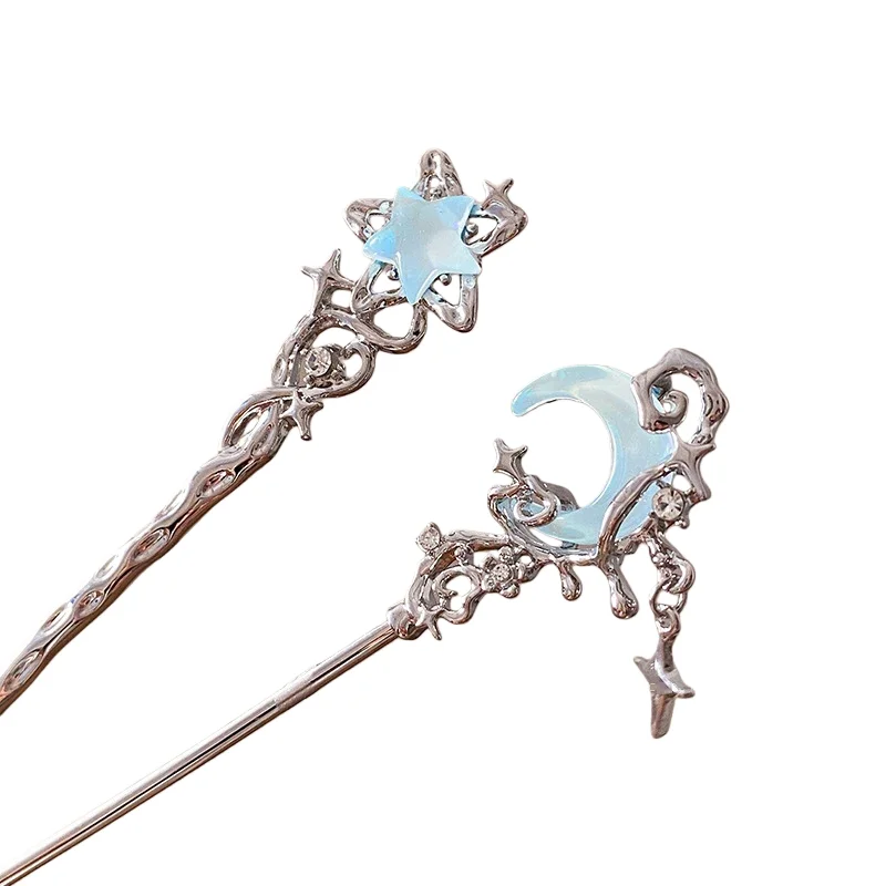 

Romantic Moonstone Star Moon Hair Stick Metal Branch Hairpin Hair Fork Chinese Style Hair Accessories for Girls Hair Jewelry