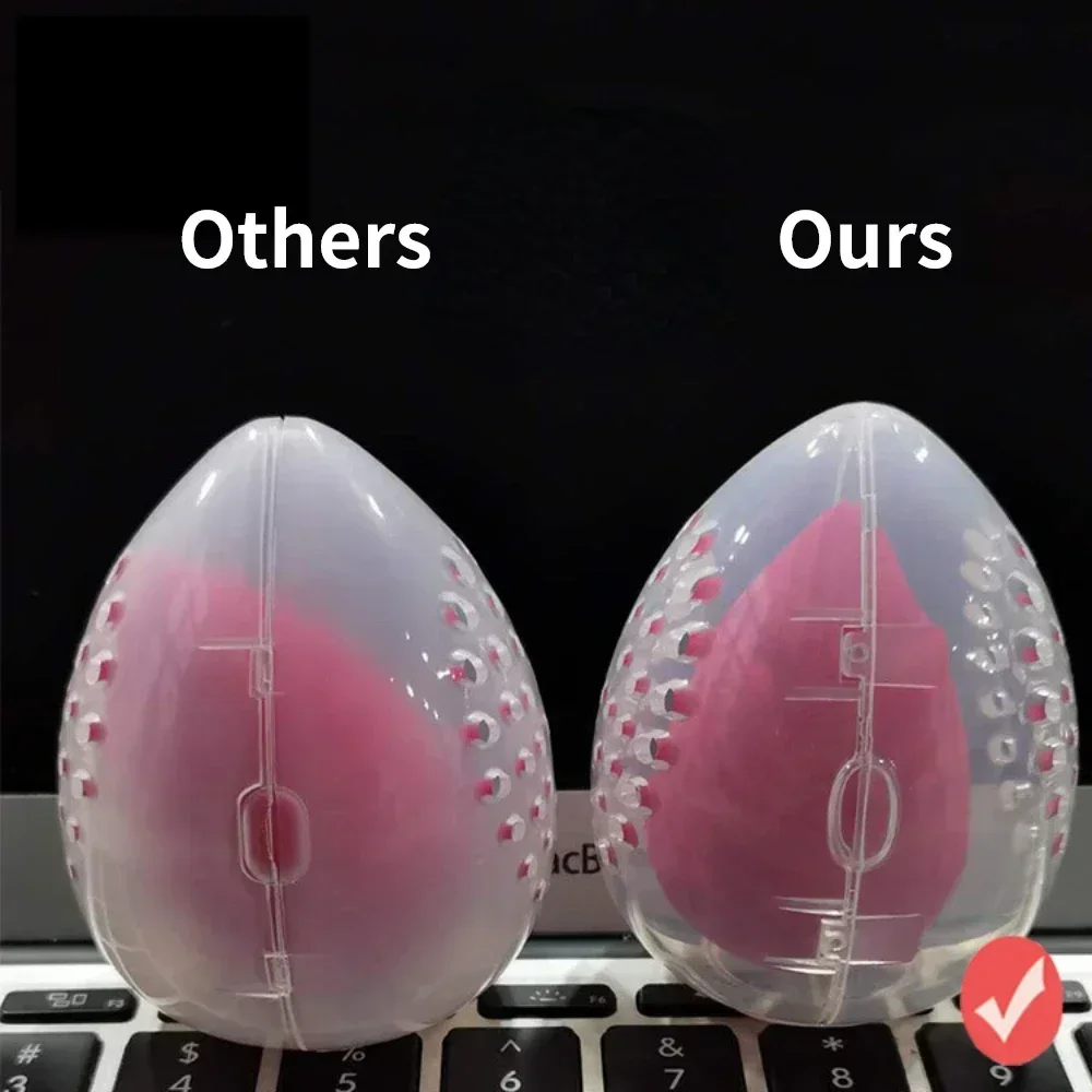 Estojo de armazenamento de esponja de maquiagem, multi-buraco, à prova de umidade, transparente, suporte de esponja de beleza, recipiente cosmético, formato de lágrima