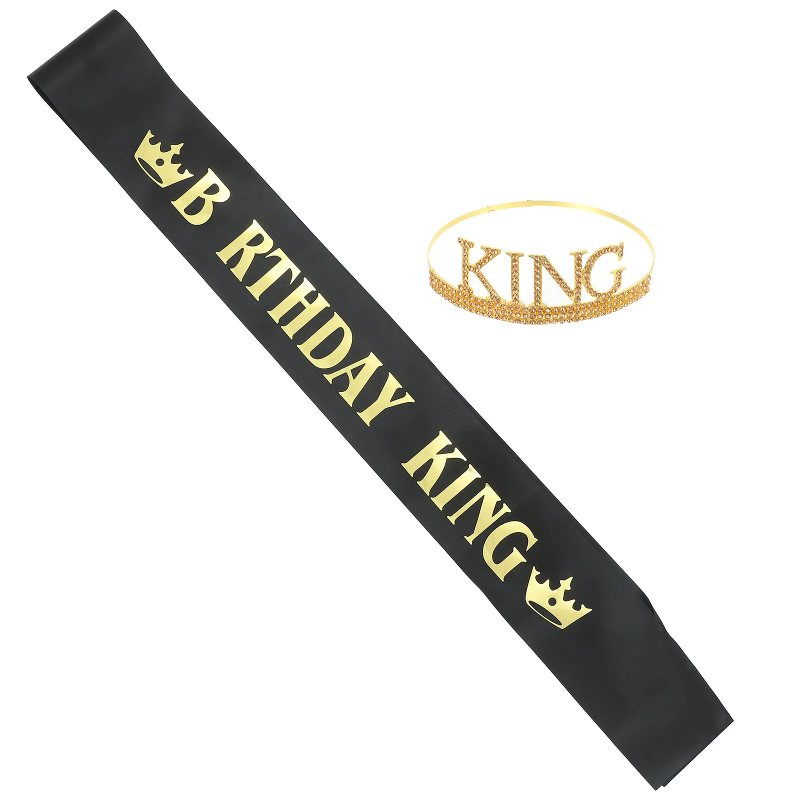 

Ceremonial Belt Set Crystal Yellow Crown Black Sash Birthday Decorations Gifts For Men Adjustable Fit Party Supplies