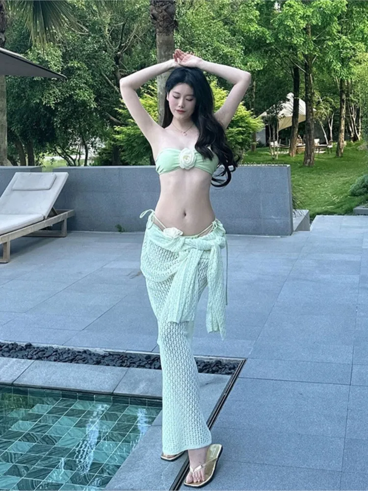 بيكيني ارتداءها ملابس النساء مع تنورة ثوب السباحة الصيف جديد كشكش لصق طباعة بحر عطلة بيكيني التستر وتتسابق