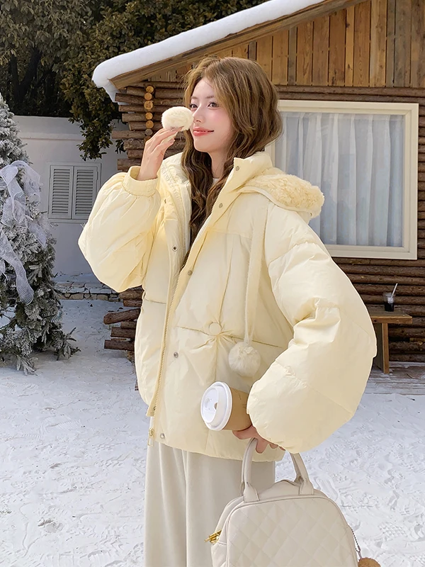 

Women's ort Puffer Jaet Hooded Fluffy Thi Winter Coat Casual Loose Fit 90% down Eco-Friendly Material Warmth for Daily ...