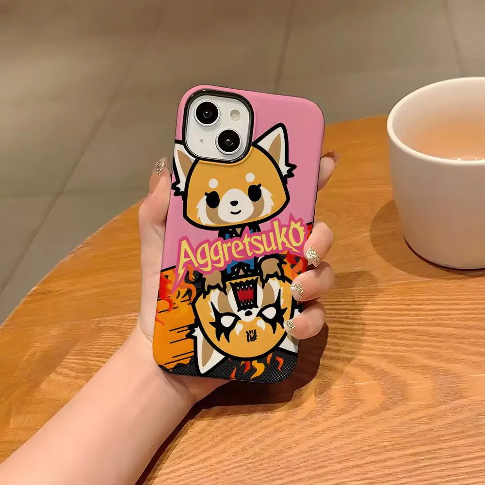 

Cartoon Cute Aggretsuko Phone Case For Iphone 16 Pro Max 15 13 14 12 11 14 Pro Max 15 Pro Max Two-in-one Cover