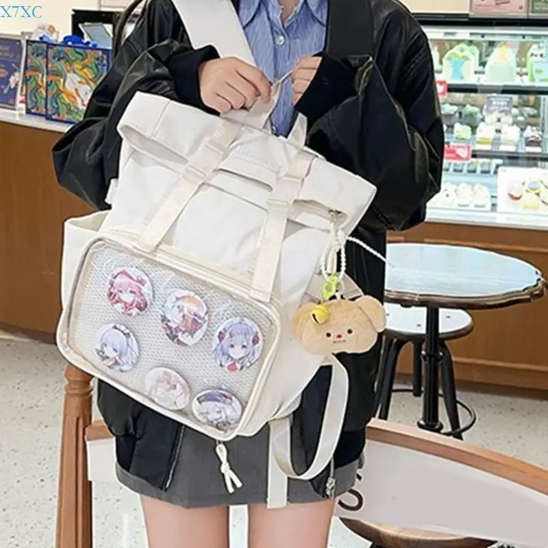 X7XC Large Capacity Backpack Transparent School Bag Daypack Shoulder Crossbody Bag Casual Backpack Notebook Bag Handbag
