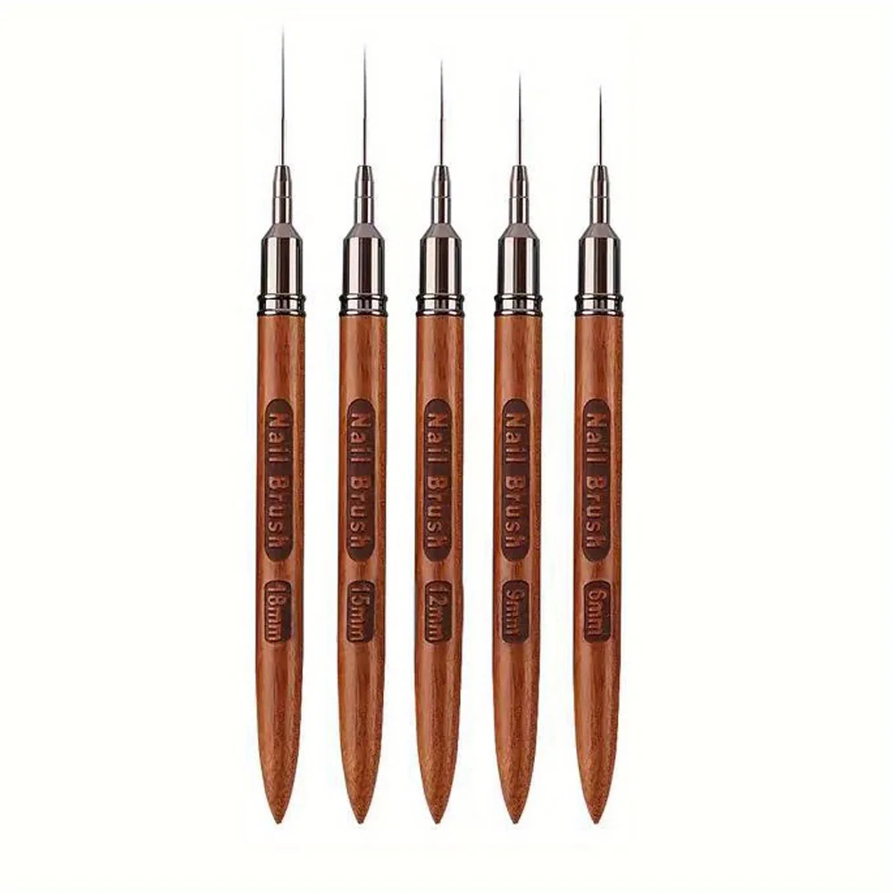 5pcs/set Round Wood Handle Art Liner DIY Painting Brush Drawing Lines Stripe Flower Painting Pen Nail Liner Brush Set with 5size 3