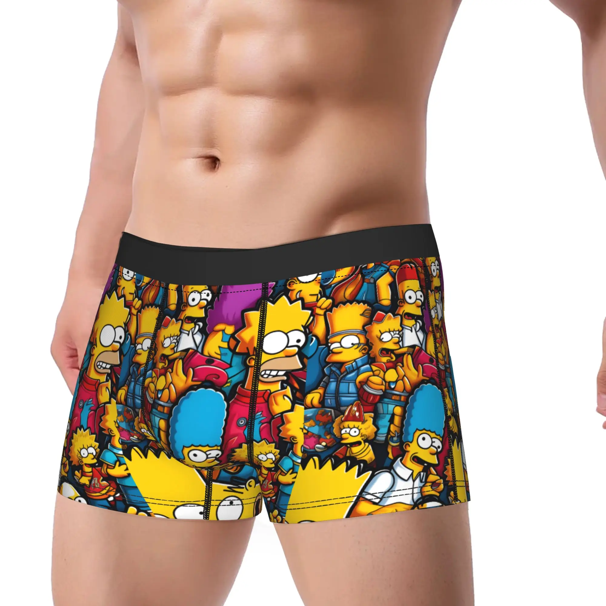 S-Simpsons Characters Streetwear Graffiti Collage Underwear Breathable Panties Shorts Briefs Men 3D Pouch Plus Size Boxershorts