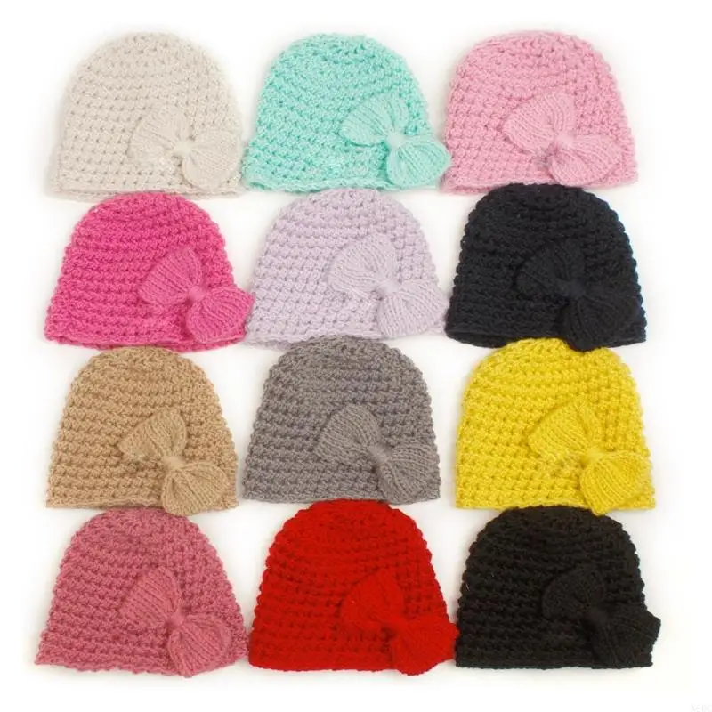 N80C Cappello da lavoro a maglia per bambini Cappello da cofano caldo Copricapo con fiocco per avventure all aperta