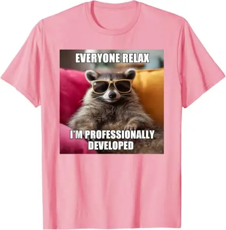 Everyone Relax I'm Professionally Developed Funny Raccoon T Shirt Y2k Animal Work Humor Sarcastic Saying Tee Graphic Clothes Top